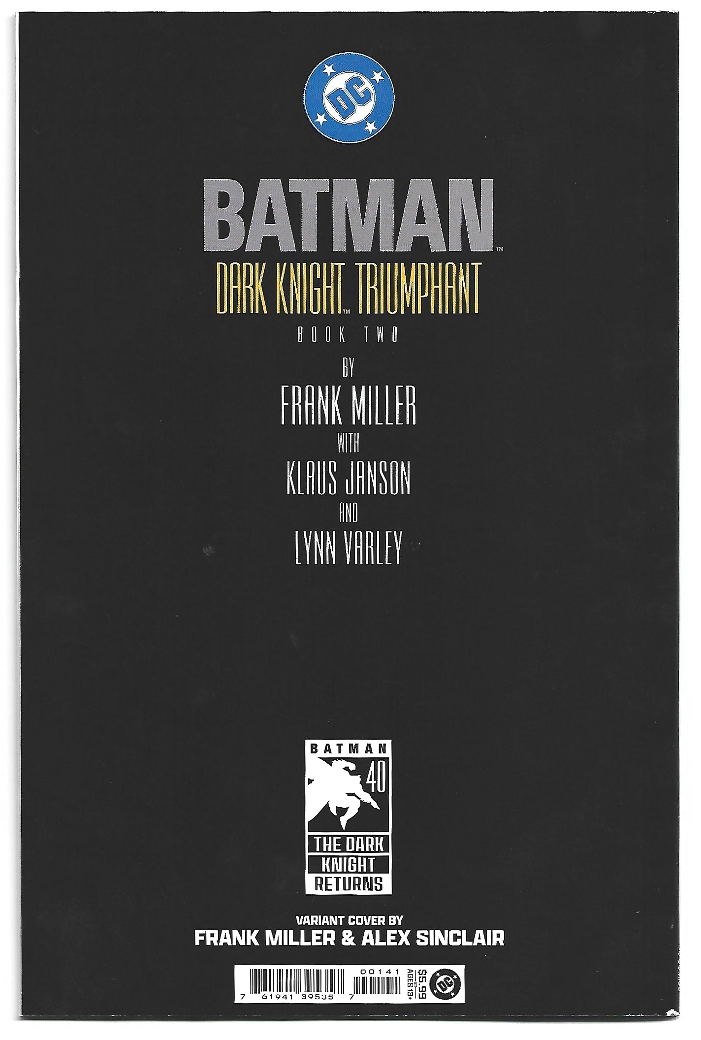 Batman The Dark Knight Triumphant book 2 Frank Miller variant